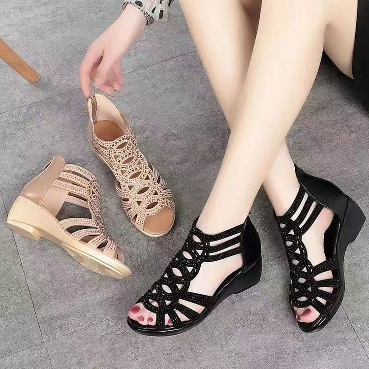 Roman Sandals For Women 2025 Style Cut Out Fish Mouth Soft Sole Mom Shoes Fashionable Outer Wear Wedge Sandals For Women - Image 5