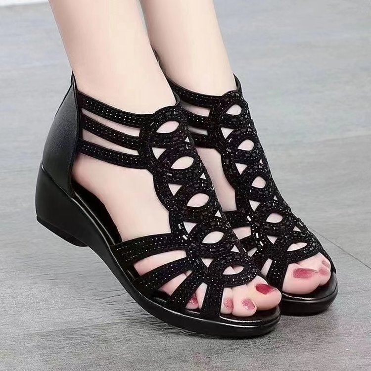 Roman Sandals For Women 2025 Style Cut Out Fish Mouth Soft Sole Mom Shoes Fashionable Outer Wear Wedge Sandals For Women - Image 1