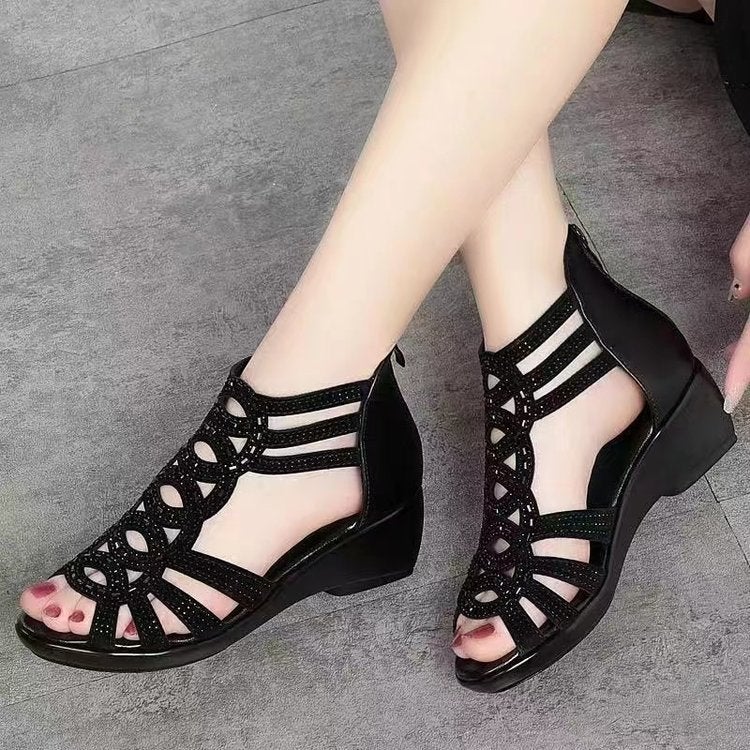 Roman Sandals For Women 2025 Style Cut Out Fish Mouth Soft Sole Mom Shoes Fashionable Outer Wear Wedge Sandals For Women - Image 4