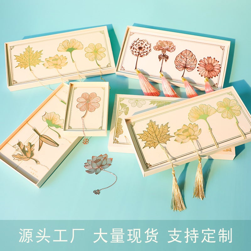 Hollow-Out Creative Brass Metal Vein Bookmark Cultural And Creative Chinese Lotus Maple Leaf Tassel Student Teacher'S Day Gift - Image 2