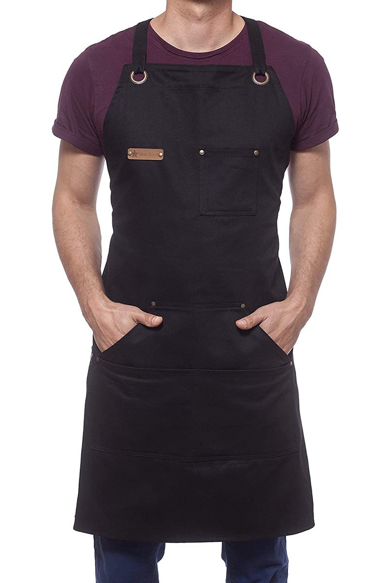 Priti - Professional Cooking Apron BBQ Grill Designed for Chef Kitchen / 10 OZ Black Cotton Women's & Men's Bib Adjustable/Towel Loop + Quick Release Buckle + Tool Pocket + Headphone Loop - Image 5
