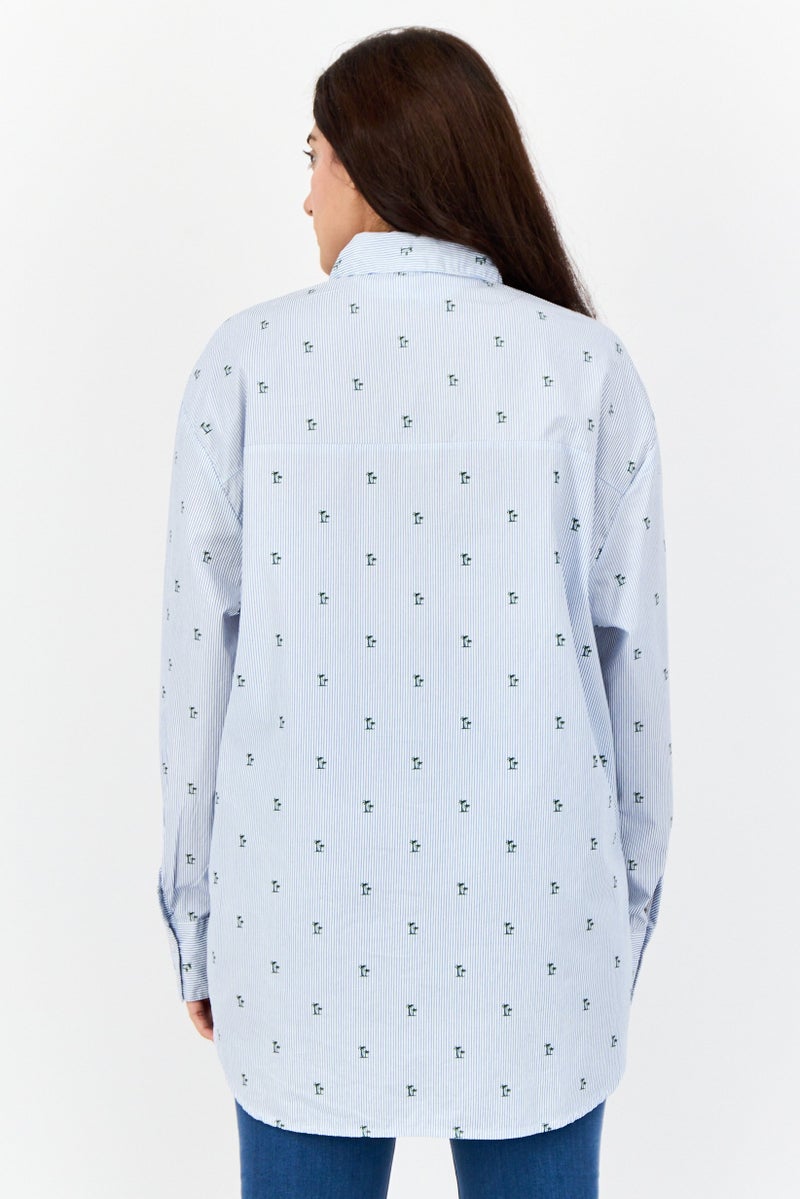 bebe Women Pointed Collar Long Sleeve Micro Stripe Shirt, Multicolor - Image 3