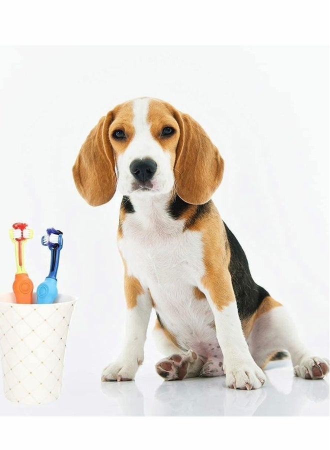 Pet Toothbrush, 2 Pack Three Sided Pet Toothbrush Dog Brush Remove Bad Breath Tartar Teeth Care Dog Cat Cleaning Mouth (Blue, Orange） - Image 5