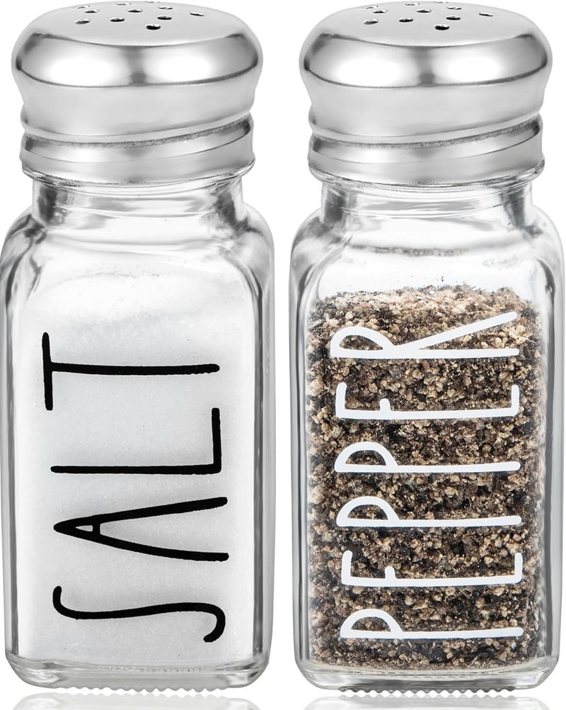 Brighter Barns Clear Glass Salt and Pepper Shakers Set by Brighter Barns  Modern Kitchen Decor for Home Restaurant BBQ Camping RV  Farmhouse Kitchen Accessories  Glass Shakers  Stainless Steel Lids Clear - Image 1