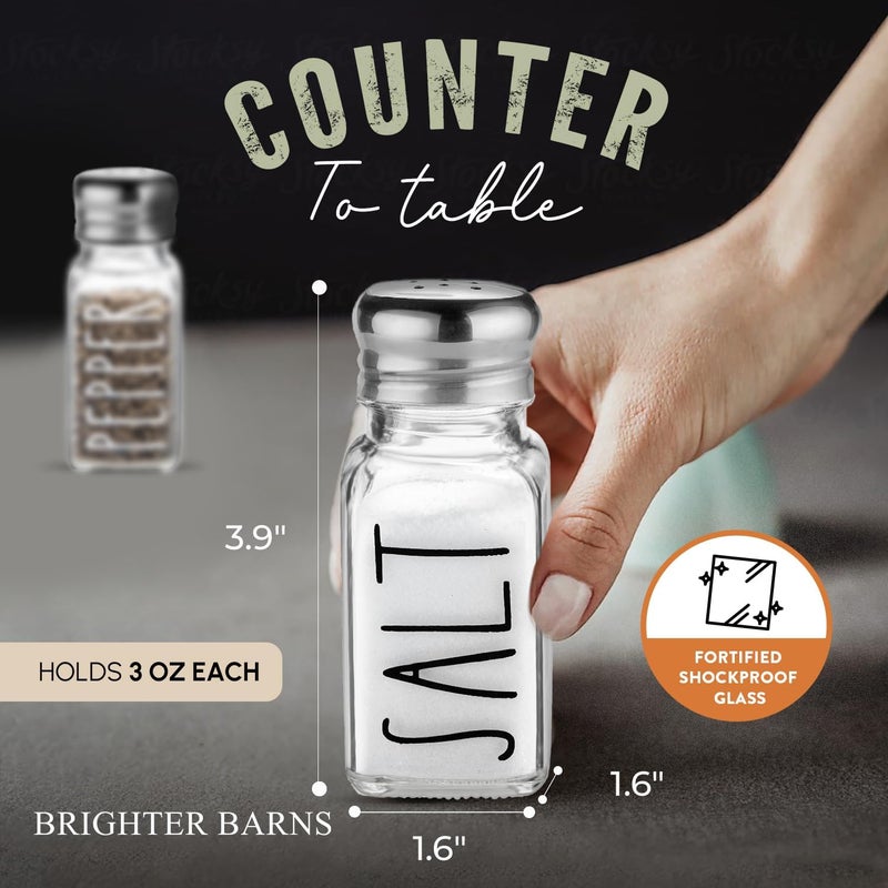 Brighter Barns Clear Glass Salt and Pepper Shakers Set by Brighter Barns  Modern Kitchen Decor for Home Restaurant BBQ Camping RV  Farmhouse Kitchen Accessories  Glass Shakers  Stainless Steel Lids Clear - Image 4