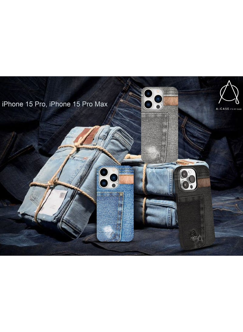 A-CASE جراب It's My Case Worn Denim Look Tough لهاتف iPhone 15 Pro Max من A-Case - أسود - Image 3