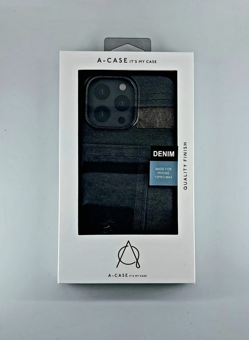 A-CASE جراب It's My Case Worn Denim Look Tough لهاتف iPhone 15 Pro Max من A-Case - أسود - Image 5