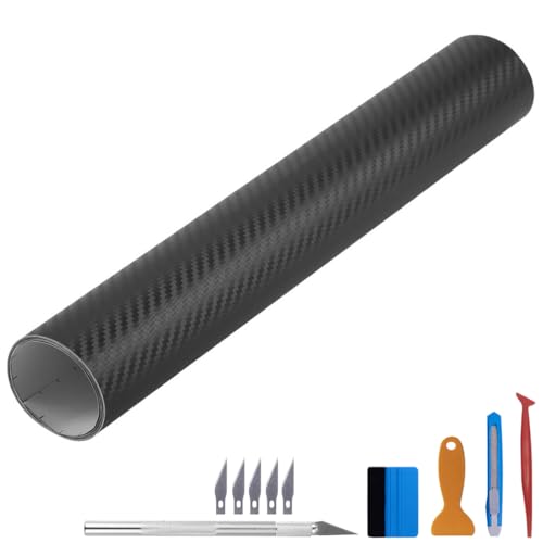 LZLRUN Free Tool Kit 3D Carbon Fiber Vinyl Tape for Black Out Chrome Delete Window Trim Door Trim Universal Chrome Black Dry Carbon Fiber Detailing Tape Overlay Wrap (1Feet x 10Feet) - Image 1