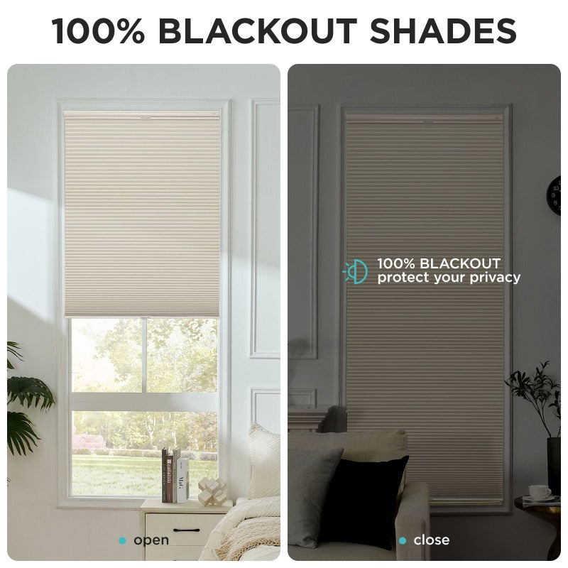 Joydeco No Tools No Drill Window Blinds for Indoor Windows, Blackout Shades Cellular Shades Cordless, No Drill Blinds for Windows, Window Shades for Home, Bedrooms, Doors (Beige, 34" W x 64" H) - Image 3