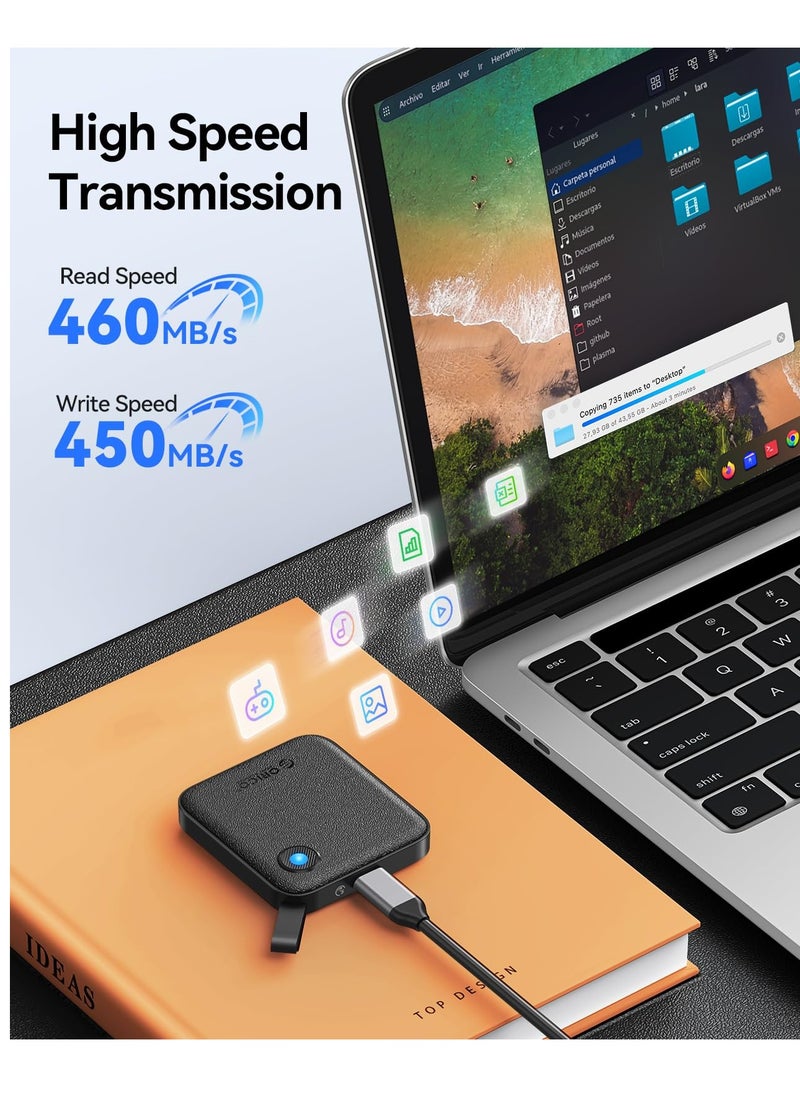 Orico ORICO Portable SSD 512 GB with 2 in 1 USB C Cable, External Solid State Drives, Up to 460MB/s, Status Indicator, Reliable Storage for USB-C Smartphone, Tablet, PC - B5PLUS  - Image 3