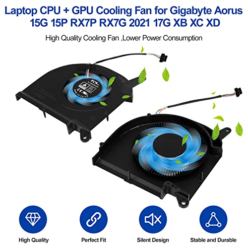 ARLBA CPU+GPU Cooling Fan Replacement for Gigabyte Aorus 15G 15P RX7P RX7G 2021 RTX30 17G XB XC XD GIGABYTE AERO 15 OLED XB XD RP75SA Gigabyte Aero 17 XA HDR WA Series FNGT FNGS DC12V 1A Fan 10mm Thick - Image 5