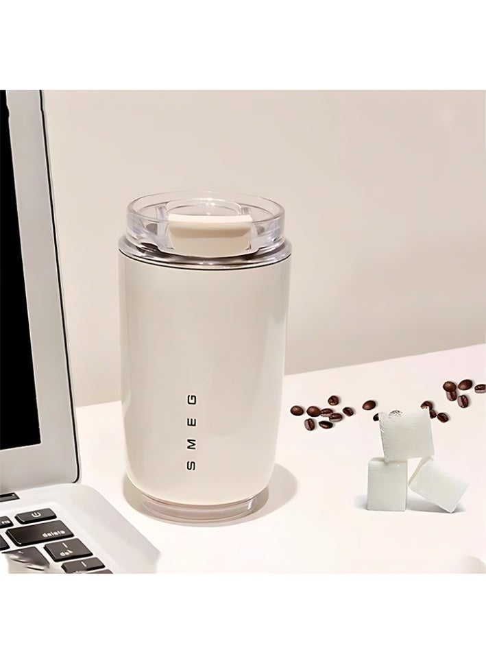 سميج كوب قهوة للسفر، كوب مشروبات معزول بغطاء مقاوم للتسريب، كوب قهوة طويل الأمد بغطاء، ترموس قهوة للسفر (أبيض) - Image 4