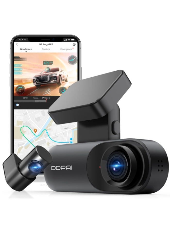 DDPAI N3 Pro Dash Cam Car Front and Back 3K Dashcam 1600P Front 1080P Rear Car Dash Camera, N3 PRO - Image 3