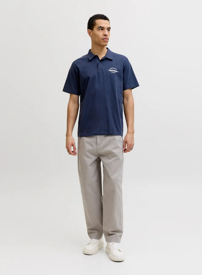 JACK & JONES Men vy Blue Cotton Polo with Zipper