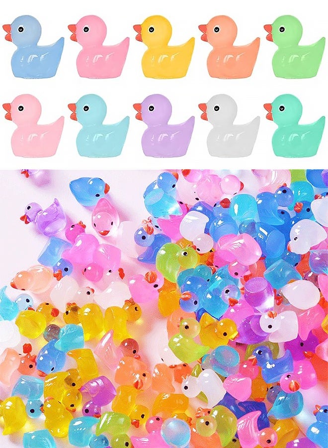 100 قطعة من البط الصغير المضيء المصنوع من الراتنج، زينة مصغرة للبط تتوهج في الظلام، مناسبة لصنع السلايم، بيوت الدمى، وتزيين الحدائق (ألوان متعددة) - Image 1