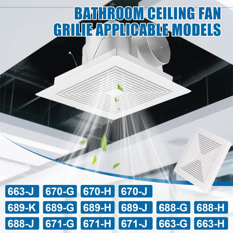 PTLEVYN Bathroom Exhaust Fan Cover White Matte Bathroom Ceiling Fan Grille with Spring Replacement Square Ceiling or Wall Mounted Exhaust Fan, Ceiling Fan Grille, Air Diverter cover(1 Piece12x12Inch) - Image 3