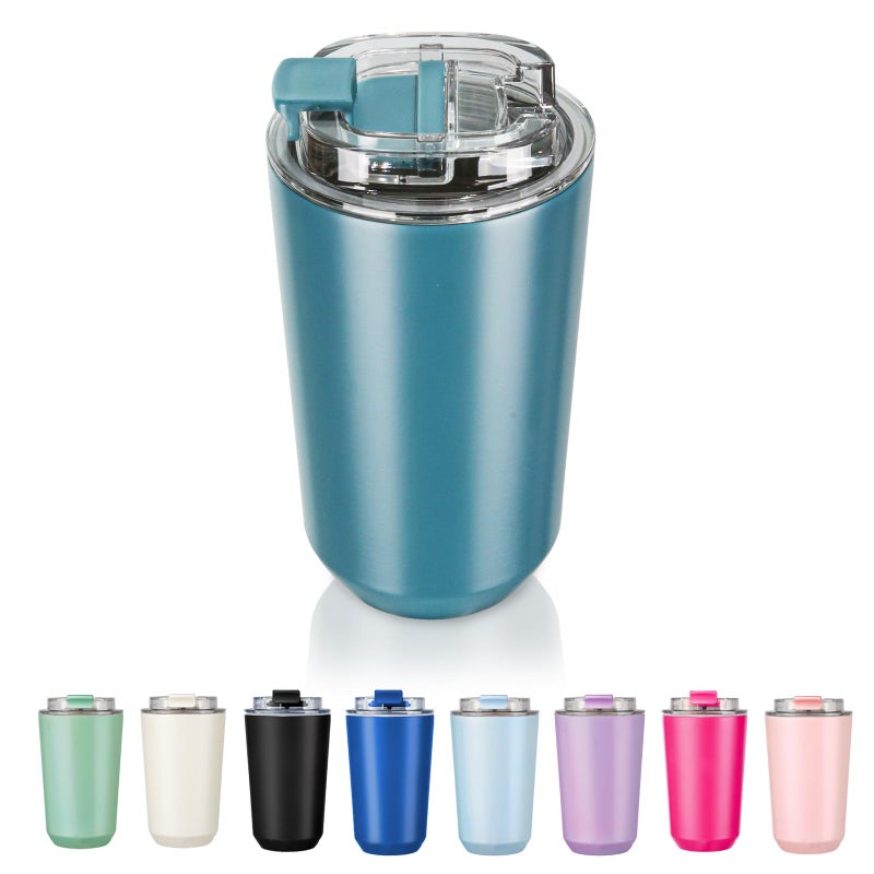 Puraville Insulated Tumblers with Lid  14 oz Travel Coffee Mug Stainless Steel Vacuum Thermos Cup  10/14 oz Leak Proof Reusable Double Walled Coffee Tumbler for Iced and Hot Drinks Peacock Blue - Image 1