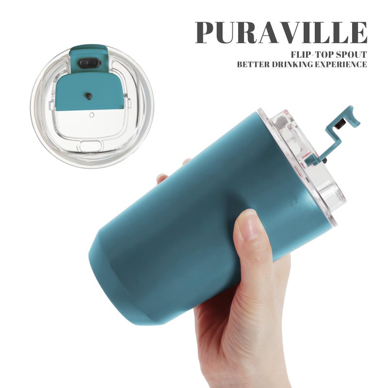 Puraville Insulated Tumblers with Lid  14 oz Travel Coffee Mug Stainless Steel Vacuum Thermos Cup  10/14 oz Leak Proof Reusable Double Walled Coffee Tumbler for Iced and Hot Drinks Peacock Blue - Image 5