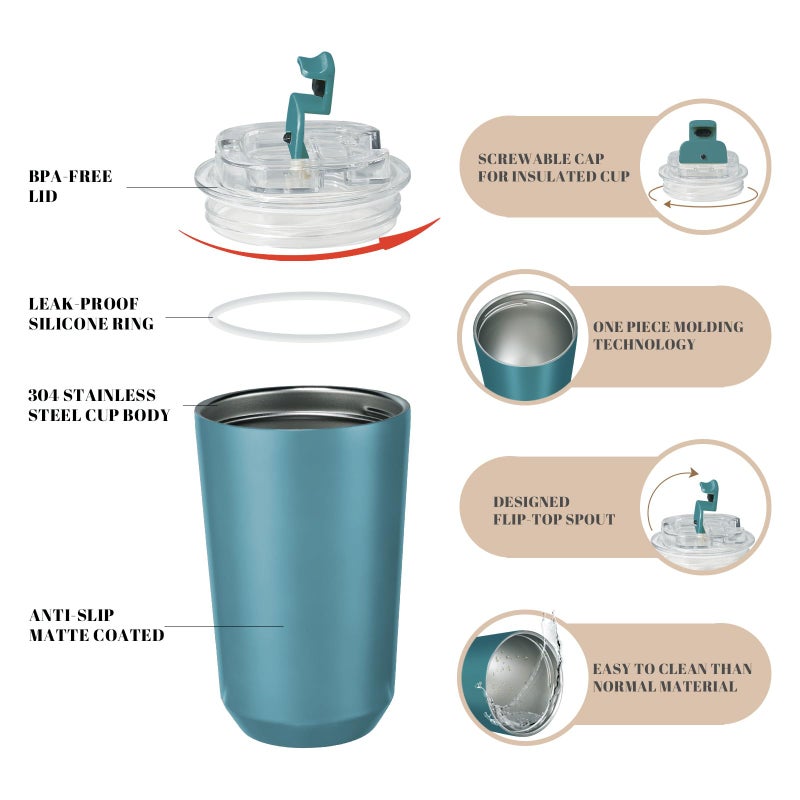 Puraville Insulated Tumblers with Lid  14 oz Travel Coffee Mug Stainless Steel Vacuum Thermos Cup  10/14 oz Leak Proof Reusable Double Walled Coffee Tumbler for Iced and Hot Drinks Peacock Blue - Image 4