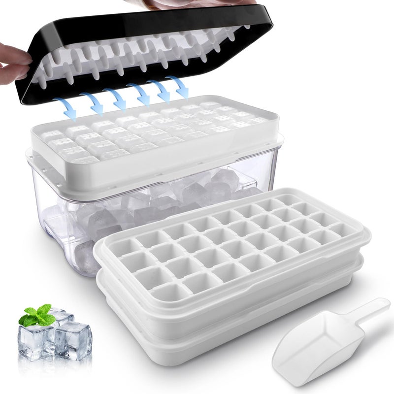 Techshare Ice Trays for Freezer with Lid and BinIce Cube Trays for Freezer with 2 TraysEasy Release 64 Pcs Ice for Chilling Cocktails Whiskey BPA Free Black