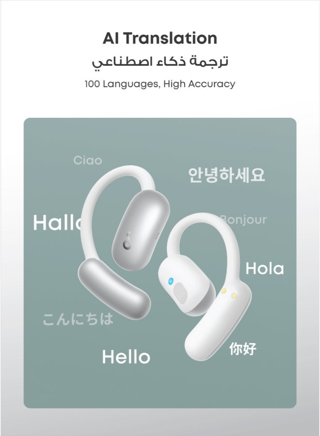 Soundcore AeroFit 2 AI Assistant Open-Ear Headphones by Anker, Pressure-Free Fit, 2x Richer Bass, Real-Time Translation Earbuds, Hi-Res, 35H Playtime, IP55 white - Image 4