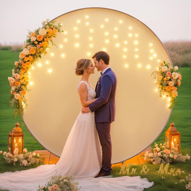 Suppromo 7.2 FT White Round Backdrop Cover with Lights String for Circle Arch Stand Circle Backdrop Cover with LED Fairy Lights for Wedding Arch Baby Shower Birthday Party Photo Shoot Photography Background - Image 3