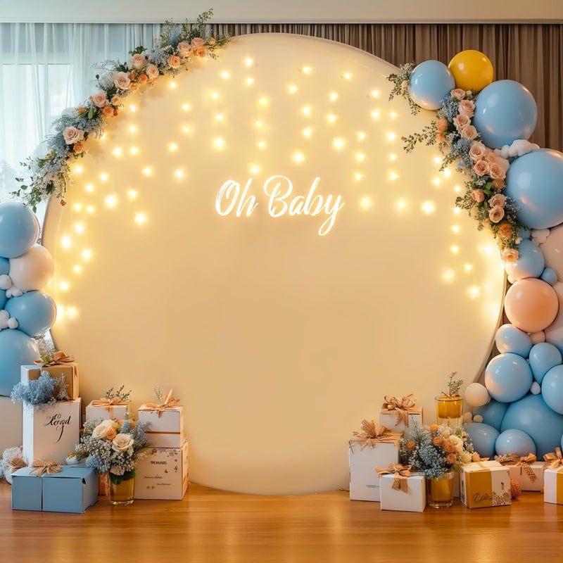 Suppromo 7.2 FT White Round Backdrop Cover with Lights String for Circle Arch Stand Circle Backdrop Cover with LED Fairy Lights for Wedding Arch Baby Shower Birthday Party Photo Shoot Photography Background - Image 2