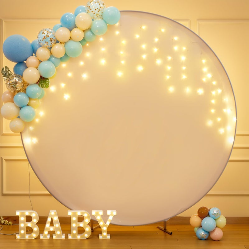 Suppromo 7.2 FT White Round Backdrop Cover with Lights String for Circle Arch Stand Circle Backdrop Cover with LED Fairy Lights for Wedding Arch Baby Shower Birthday Party Photo Shoot Photography Background - Image 4