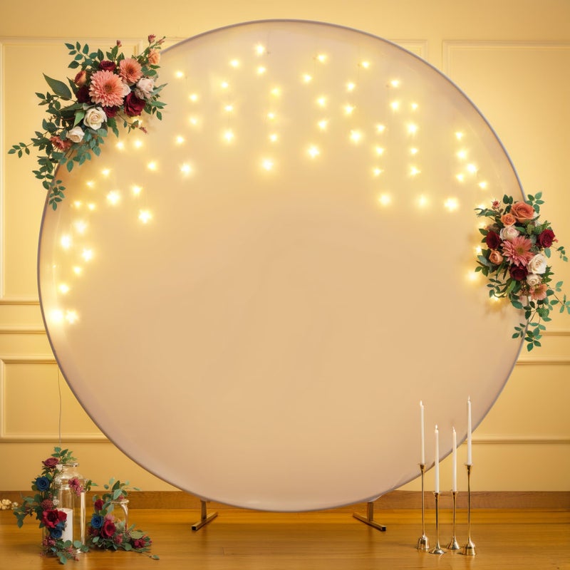 Suppromo 7.2 FT White Round Backdrop Cover with Lights String for Circle Arch Stand Circle Backdrop Cover with LED Fairy Lights for Wedding Arch Baby Shower Birthday Party Photo Shoot Photography Background - Image 5