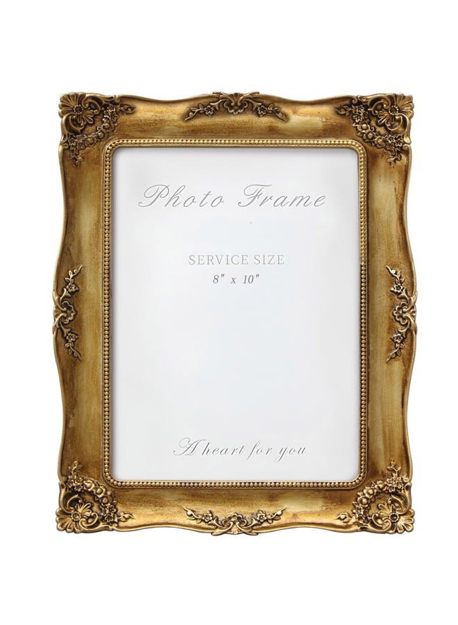 YEPOTUE 8x10 Inch Gold Vintage Picture Frame, Elegant Antique Photo Frames with Glass&Hook, Vine Pattern, Tabletop Wall Hanging, Gift ldeas for Home Decor (Gold) - Image 1