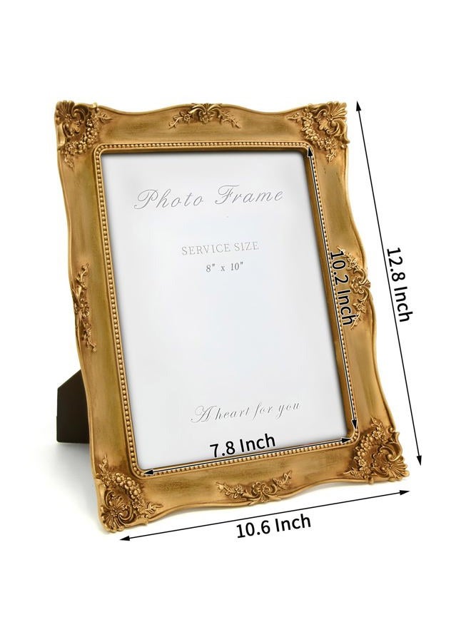 YEPOTUE 8x10 Inch Gold Vintage Picture Frame, Elegant Antique Photo Frames with Glass&Hook, Vine Pattern, Tabletop Wall Hanging, Gift ldeas for Home Decor (Gold) - Image 3