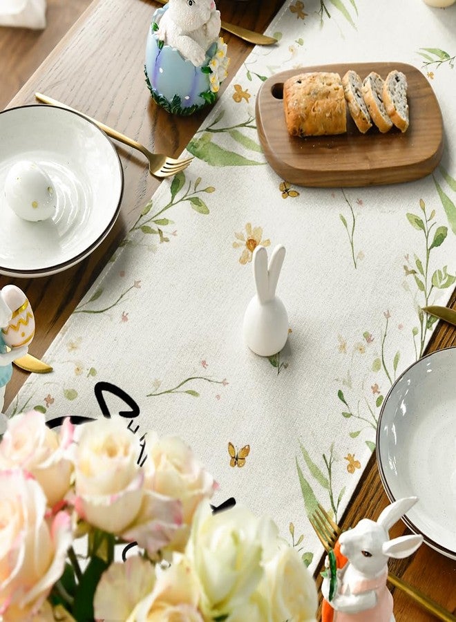 أرتويد مود مفرش طاولة عيد الفصح بتصميم أرنب وفراشة وبيض وزهور من Artoid Mode، زينة ربيعية موسمية لطاولة الطعام والمطبخ، مناسبة لتزيين المنزل والحفلات، مقاس 13 × 36 بوصة - Image 4