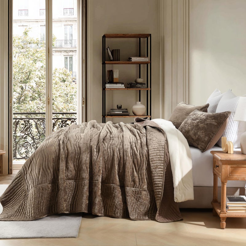 AJOCCI Velvet California King Size Quilt, Oversized California Comforter Set Mocha Brown Bedding Set (118â€*106â€) with 2 Pillow Shams, Luxurious Quilt Set,All-Season 3 Pieces - Image 3