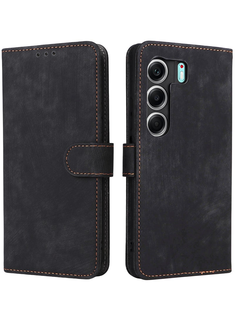 For Tecno Camon 40 Pro 5G Flip Cover with Detachable lanyard, PU Leather Full Body Protection Shockproof Flip Mobile Phone Case, RFID Anti-theft Brush Folio Wallet Case  - Image 3
