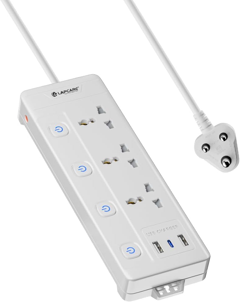 Lapcare Smart Surge Protector with Individual Switch, 250 Volts Extension Board, 3AC Socket 2500W, PD 20w & 2xUSB, 1.5M Copper Cord, Overload Protection, Safety Shutter, Durable PP Body - Image 1