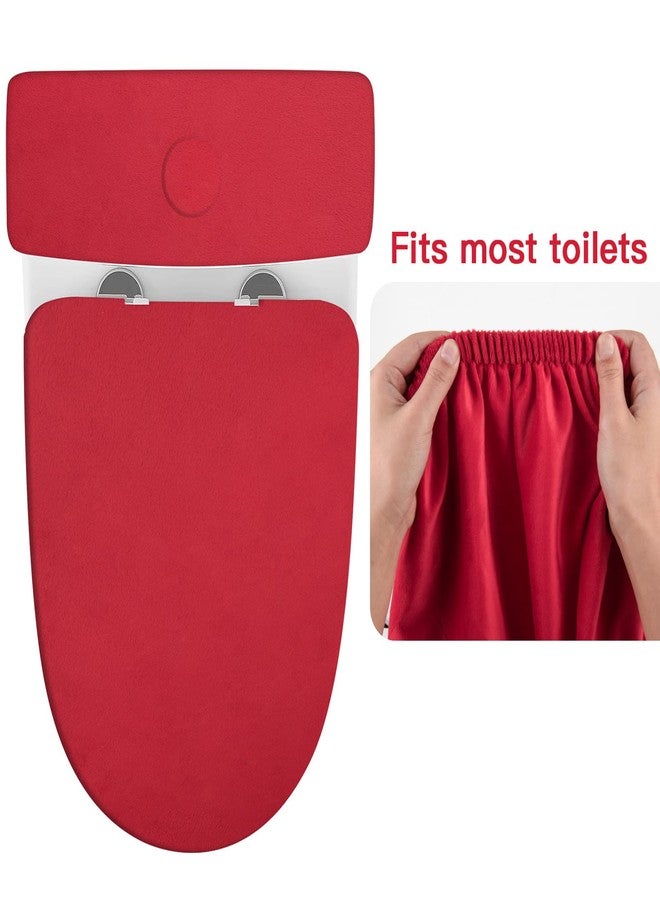 Homakover Toilet Lid Cover and Toilet Tank Lid Cover Replacement Toilet Cover with Elastic Bottom for Bathroom Decor Accessories (Red) - Image 3