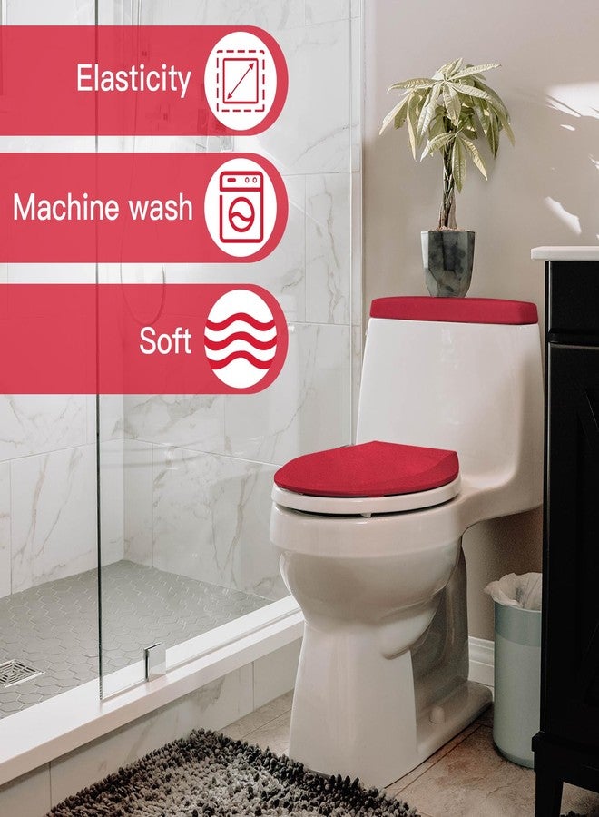 Homakover Toilet Lid Cover and Toilet Tank Lid Cover Replacement Toilet Cover with Elastic Bottom for Bathroom Decor Accessories (Red) - Image 2