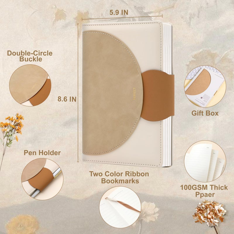 CAGIE Lined Journal for Women, 100GSM Leather Journals for Writing with Buckle Closure,A5 Hardcover Diary Journaling Notebooks for Business Work School Note Taking 5.9" x8.59 (Brown) - Image 3