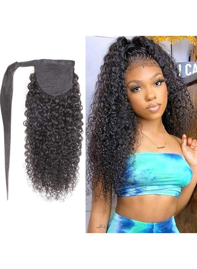 Feelgrace Kinky Curly Human Hair Ponytail Wrap Around Ponytail Extension Kinky Curly Afro Ponytail Clip In Human Hair Extension Natural Looking Black 10A Brazilian Ponytail Hair 14 Inch - Image 2