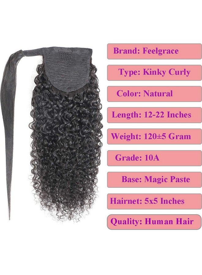 Feelgrace Kinky Curly Human Hair Ponytail Wrap Around Ponytail Extension Kinky Curly Afro Ponytail Clip In Human Hair Extension Natural Looking Black 10A Brazilian Ponytail Hair 14 Inch - Image 4
