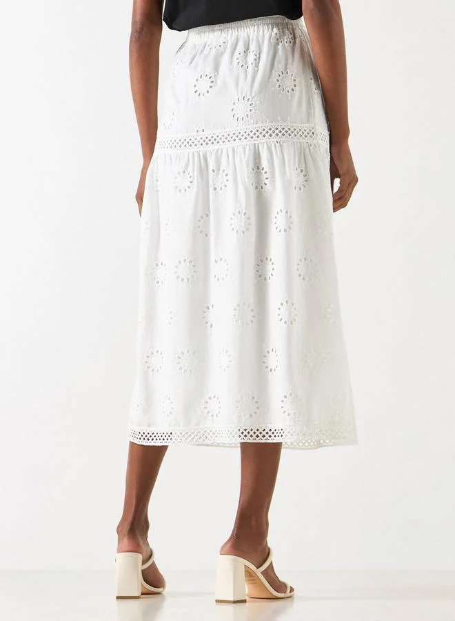 2Xtremz 2xtremz Schiffli Textured A-line Midi Skirt with Elasticated Waistband