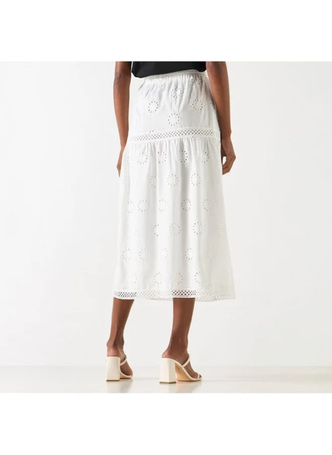 2Xtremz 2xtremz Schiffli Textured A-line Midi Skirt with Elasticated Waistband
