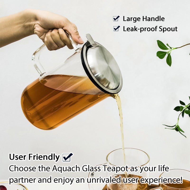 Aquach 51Oz Glass Teapot With Stainless Steel Removable Infuser  Stovetop & Dishwasher Safe  Ideal For Loose & Blooming Tea Brewing - Image 5