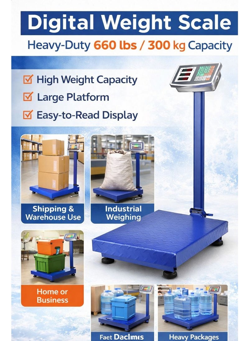 Clarke ميزان وزن رقمي 300 كجم منصة ثقيلة، حساس عالي الدقة، رأس متر من الفولاذ المقاوم للصدأ مقاوم للماء، للاستخدام في المستودعات والصناعات - Image 1