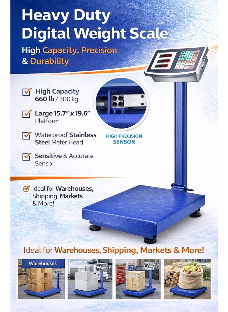 Clarke ميزان وزن رقمي 300 كجم منصة ثقيلة، حساس عالي الدقة، رأس متر من الفولاذ المقاوم للصدأ مقاوم للماء، للاستخدام في المستودعات والصناعات - Image 2