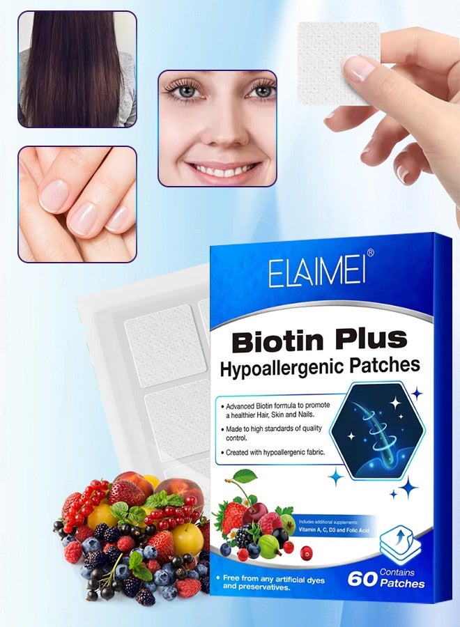 Elaimei 60 Pcs Biotin Plus Hypoallergenic Patches Advanced Biotin Formula to Promote Healthier Hair Skin and Nail Top Quality Vitamin Patches - Image 1