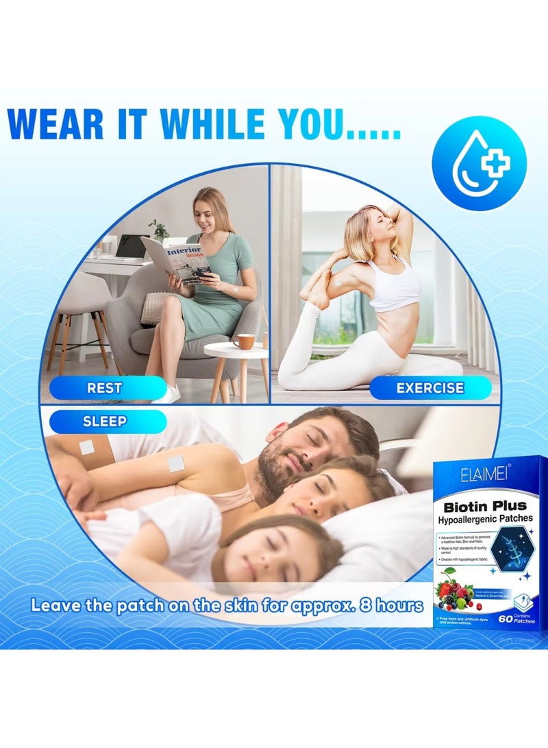 Elaimei 60 Pcs Biotin Plus Hypoallergenic Patches Advanced Biotin Formula to Promote Healthier Hair Skin and Nail Top Quality Vitamin Patches - Image 5