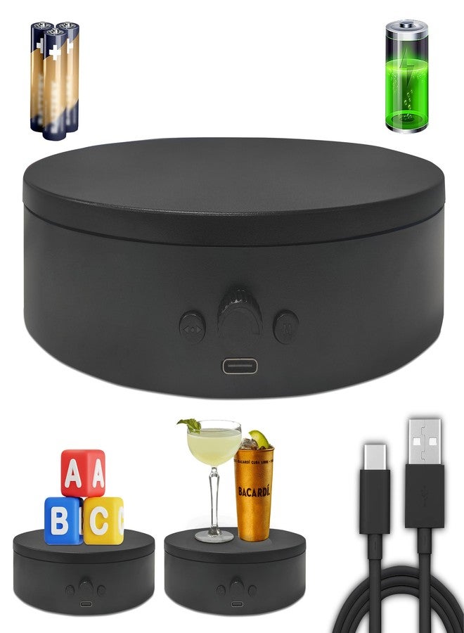 ComXim Rechargeable Rotating Display Stand with USB Power Cable, Motorized Turntable Load 11 lbs, Adjustable Speed and Direction, Used for Jewelry, Shoes and Turner Glitter Cups Shooting and Display (black, 7.87") - Image 1