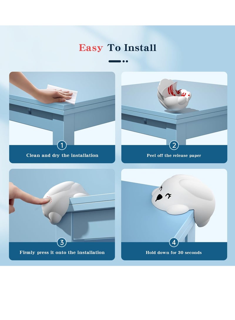 SYOSI 12Pcs Corner Guard 100% Silicone Corner Protector Baby Cartoon Rabbit Design Protectors with Adhesive Tape High Elasticity Anti-collision Strong for Living Room Table Cabinet Furniture White - Image 3