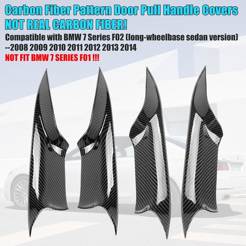 Jaronx Compatible with BMW 7 Series Door Pull Handle Covers, Carbon Fiber Pattern Front Rear Row 7' F02 Door Handle Cover(Compatible with BMW 730 740i 740li 750i 750li 760/Long-wheel Sedan 2008-2014) - Image 3